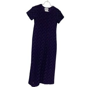 Amy Too! Purple Floral Textured Short Sleeve Maxi Dress Womens Size 12 Back Slit